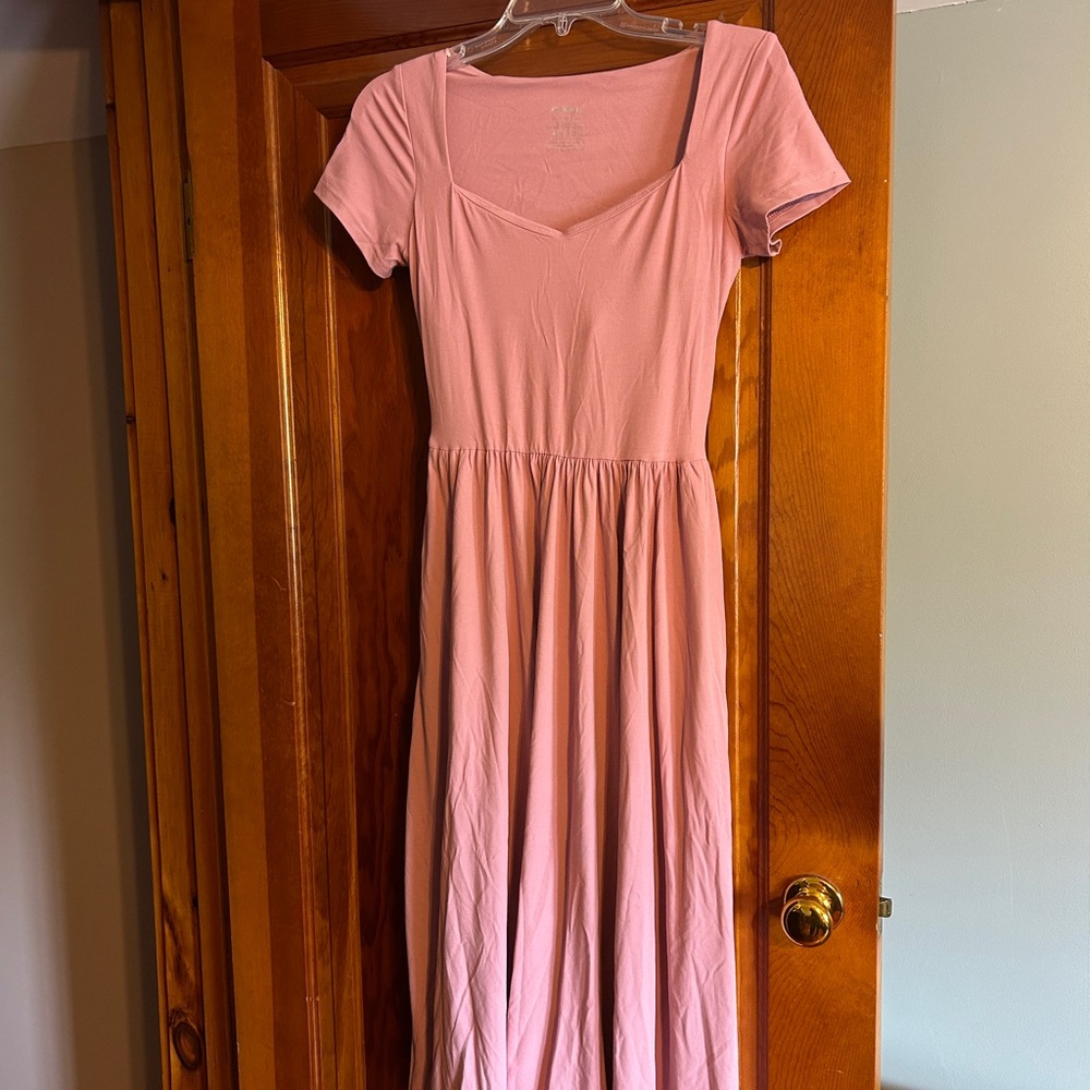 OGL Diamond Neck Short Sleeve New Airy Brandi Midi Dress Rose Mauve